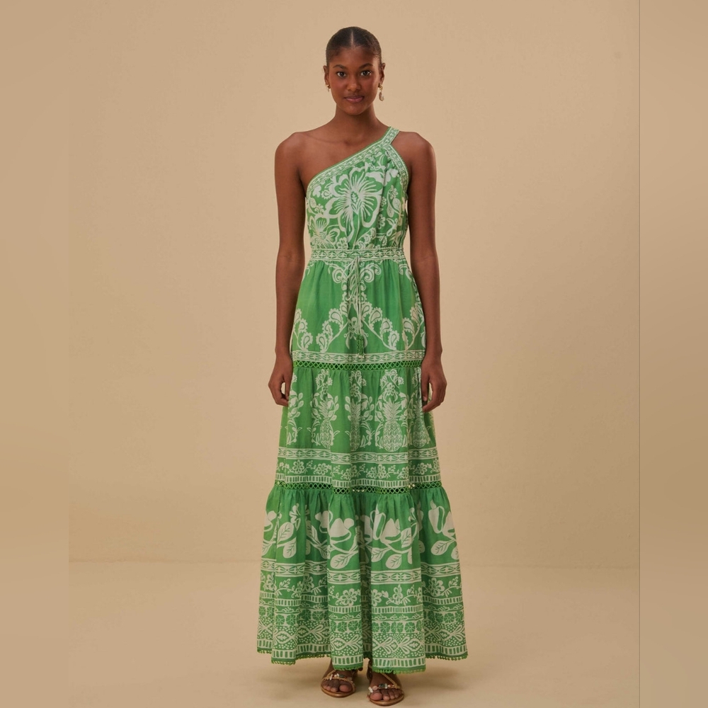NWOT Farm Rio Green Sweet Garden Maxi Dress - L